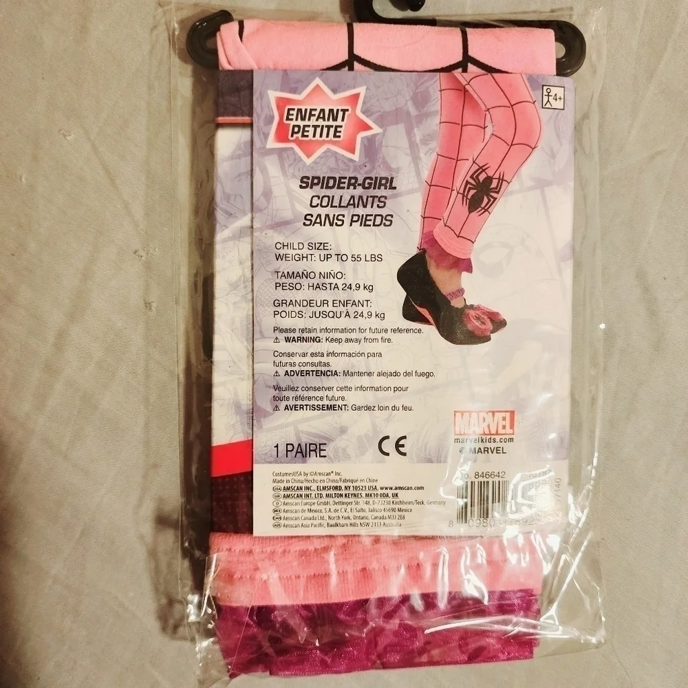 NWT Marvel Pink Spidergirl Footless Tights Girl's Small S Ruffle Hem Cosplay New